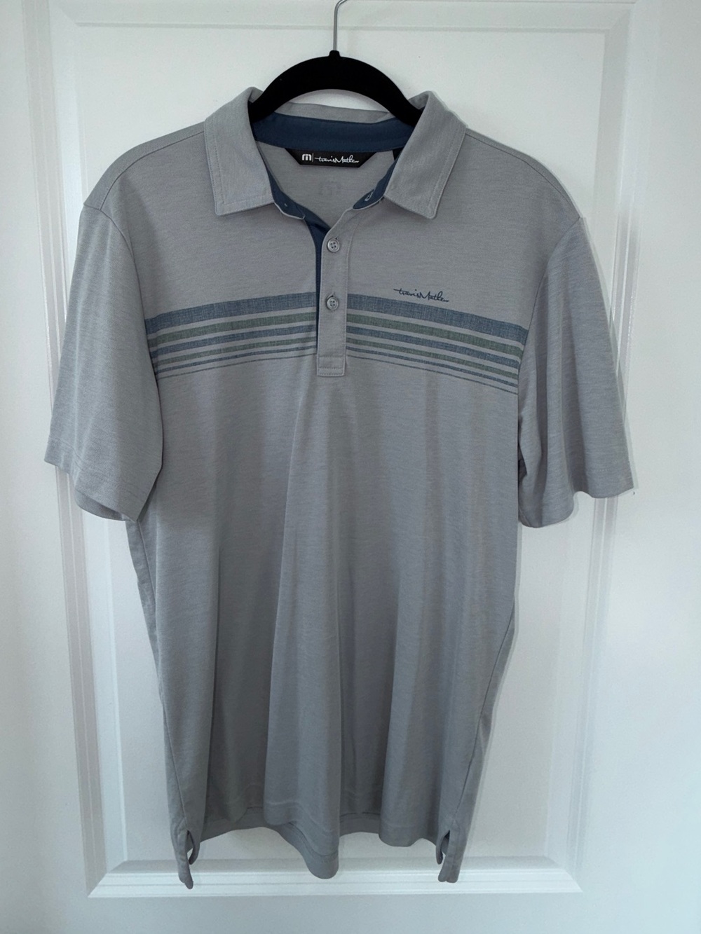 TravisMathew Men’s Large Gray Striped Golf Polo Shirt
